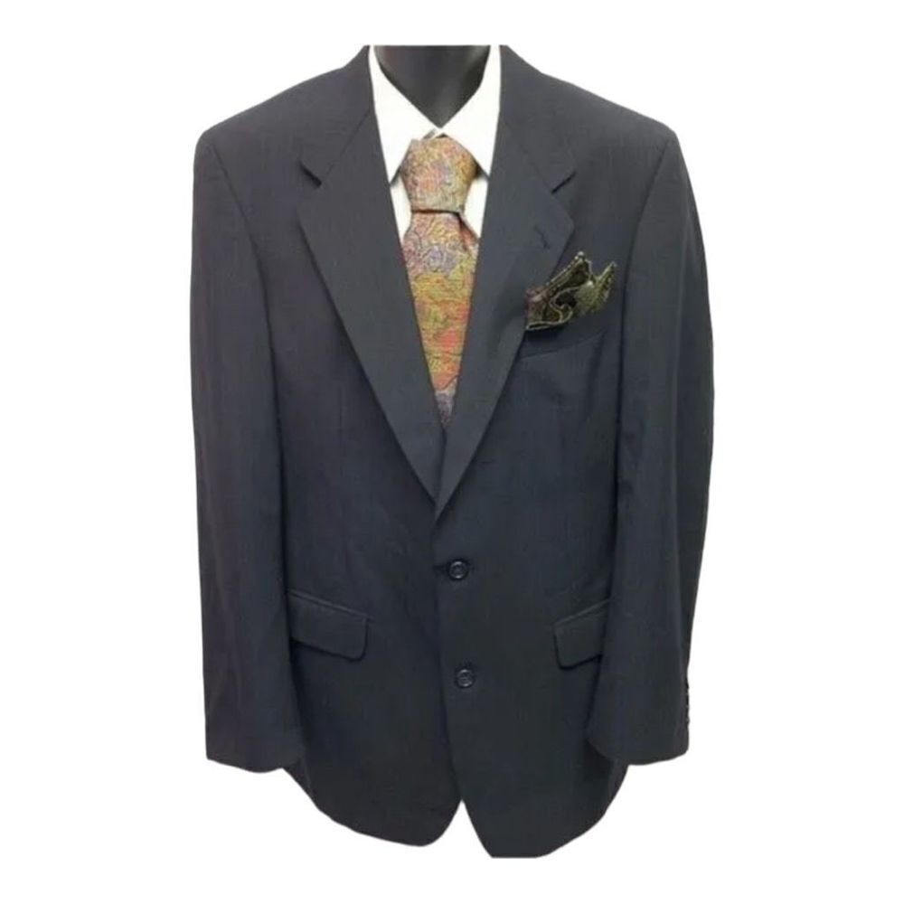 Jack Henry Mens Two Button Blazer‎ Navy Pinstripe 100% Wool Lined Notch USA L